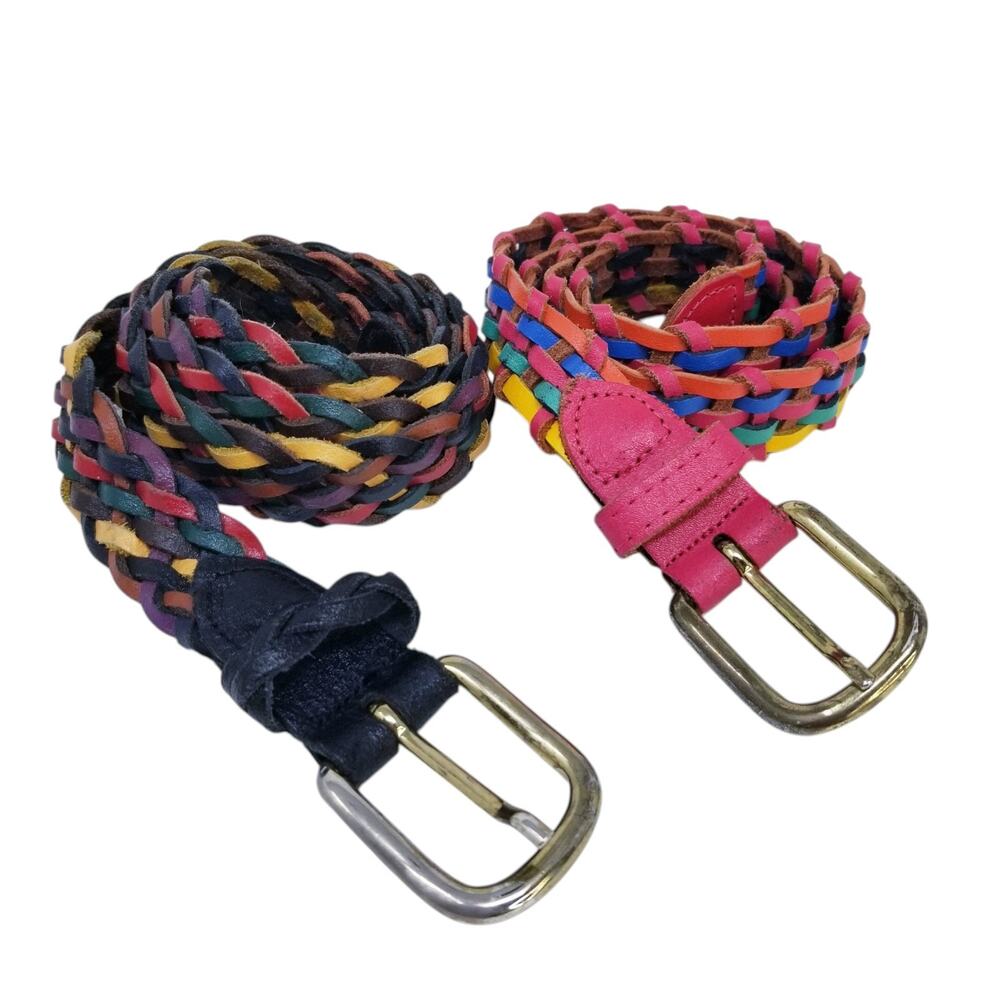 Vintage Capezio M/L Belt Woven Rainbow Leather Braided Argentina lot of 2